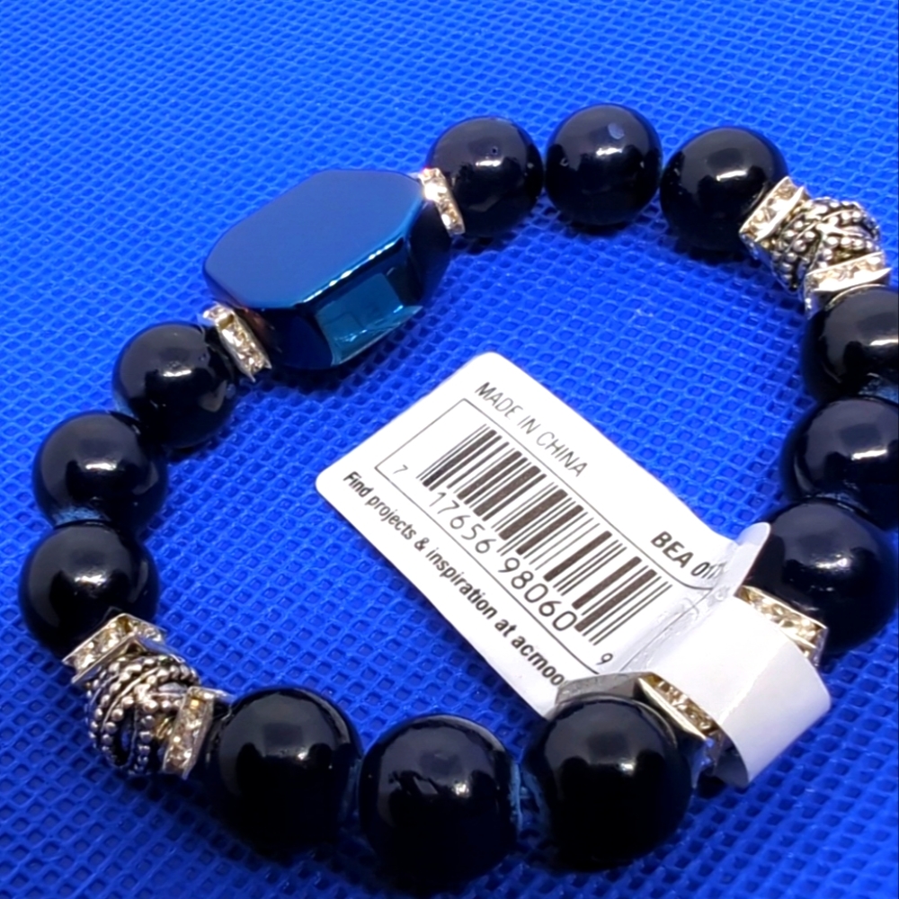 Bracelet By Nicole Beaded Stretch Glass Jewels Blue NWT